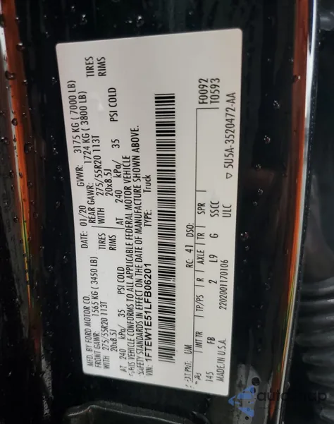 2020 Ford F150 Supercrew из США, поврежденный, VIN 1FTEW1E51LFB06201